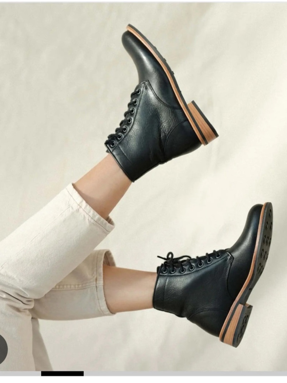 Nisolo Black Leather Lace-Up Ankle Boots with Stacked Brown Sole